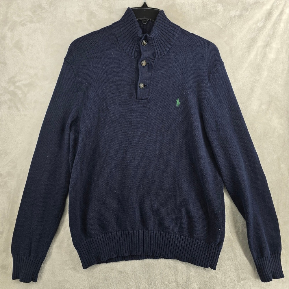 Polo Ralph Lauren‎ Mens L Button Mock Neck Sweater Knit Pullover Long Sleeve